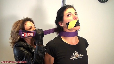 woman in leather gloves strangles