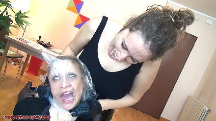 plastic bag suffocation woman in leather gloves